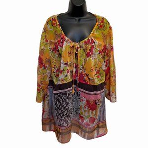 Soft by Avenue Sheer Floral Boho Bohemian Peasant Blouse Sz 26/28